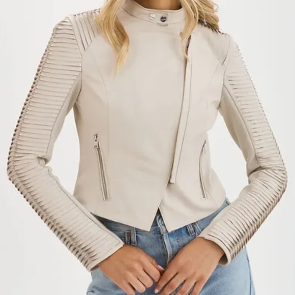 Lamarque Azra leather updated moto jacket sz S Ash Grey - Picture 6 of 6